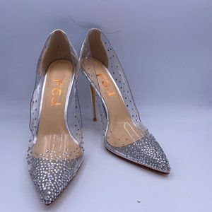 FSJ Sliver Clear PVC Stilettos Heels Pointy Studds